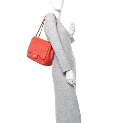 Lambskin Quilted Maxi Single Flap Red