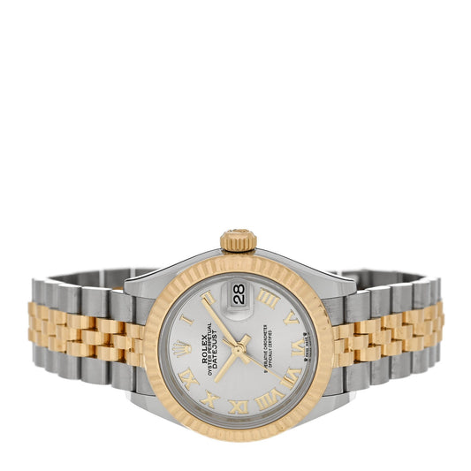 Stainless Steel 18K Yellow Gold 28mm Oyster Perpetual Datejust Watch Silver Roman 279173