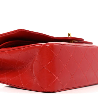 Lambskin Quilted Medium Double Flap Red