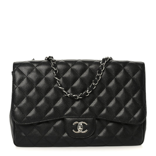 Caviar Quilted Jumbo Double Flap Black