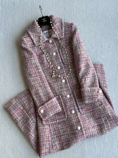 Chanel 25 Long Coat Pink Mohair Wool 318385