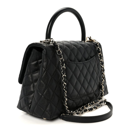 Caviar Quilted Small Coco Handle Flap Black