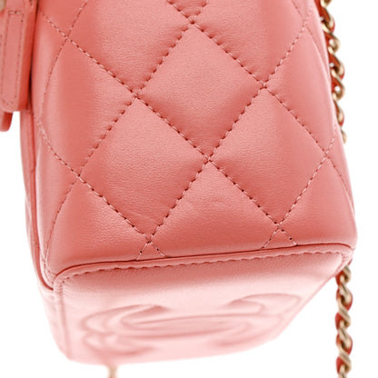 Lambskin Quilted Small Charming Top Handle Vanity Case With Chain Pink