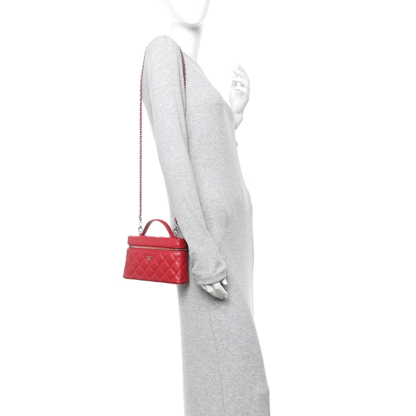 Caviar Quilted Top Handle Slim Vanity With Chain Red
