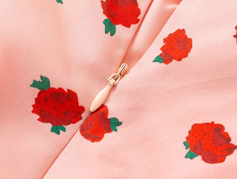 2025 Summer New Pink Floral Rose French Fishtail Long Suspender Dress R0956