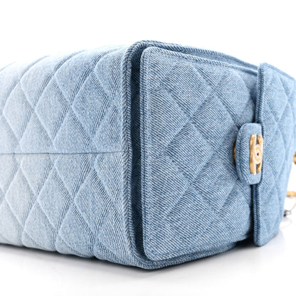Washed Denim Quilted Small Chanel 25 Handbag Blue