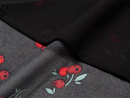 2025 Summer New French Retro Black Cherry Floral Slimming Suspender Dress R0979