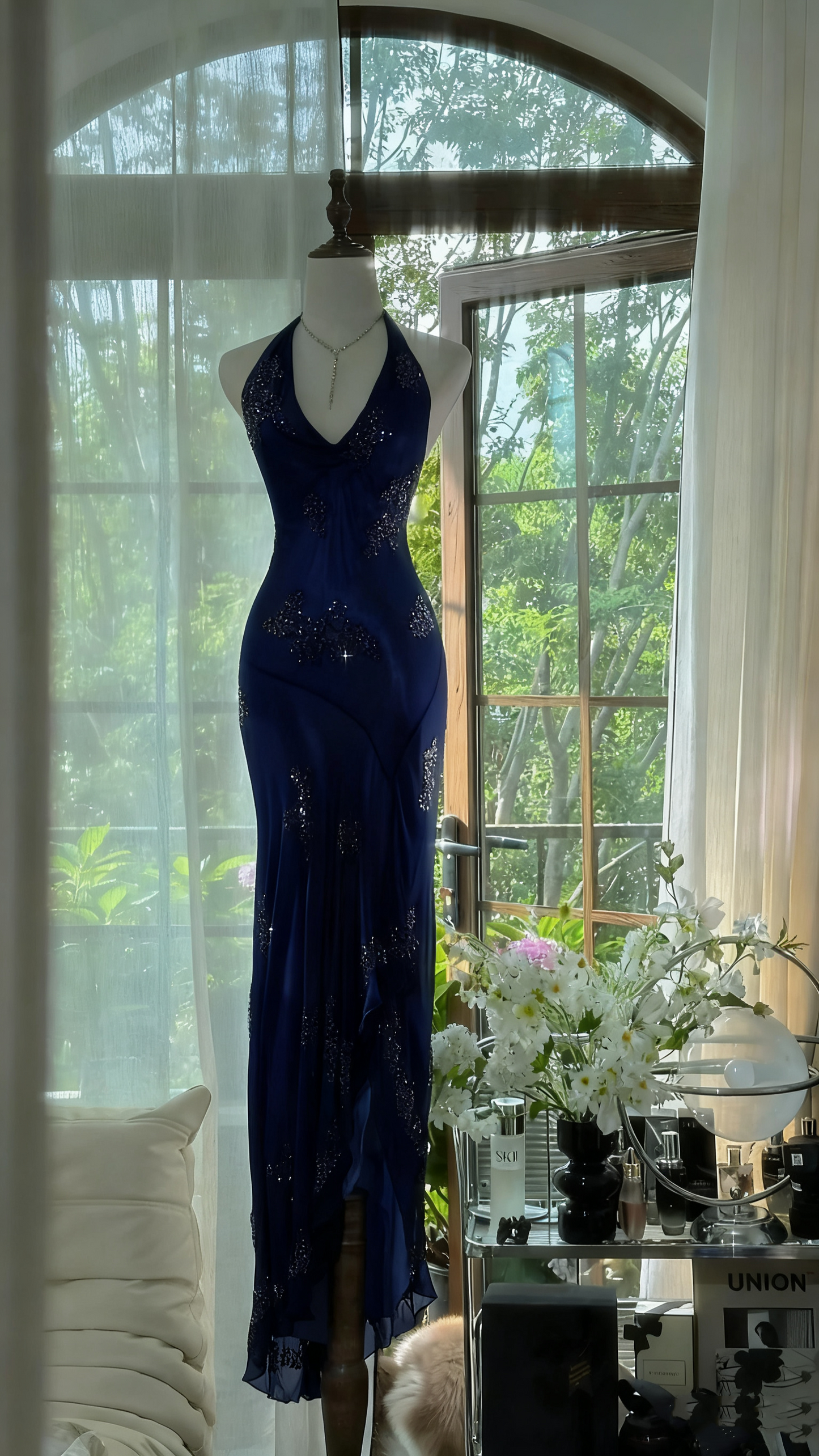 Dark Green Beaded Elegant Long Chiffon Ball Gowns Prom Dress