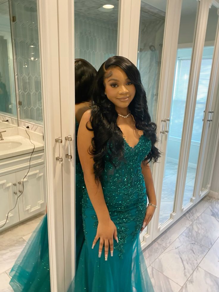 Dark Green Mermaid Tulle Lace Prom Dresses Winter Prom Gowns