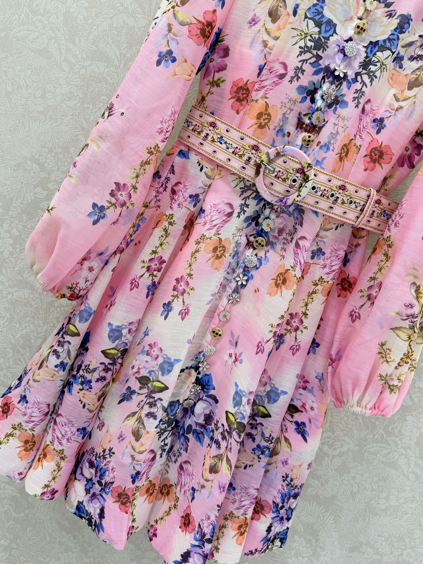 Zimmermann Button Front Frill Dress Palatial Pastels Cotton 347336