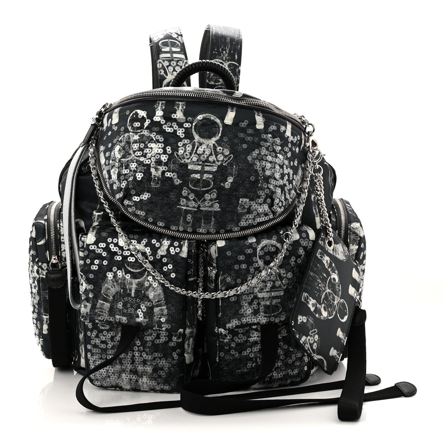 Sequin Nylon Lambskin Astronaut Essentials Backpack Black White