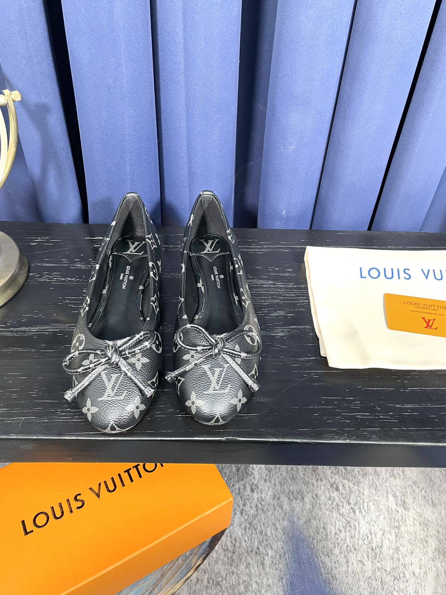 LV Butterfly Knot Black Ballet Flat Black Monogram Sheepskin