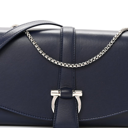 Calfskin Small Front Flap Crossbody Bag Navy Blue