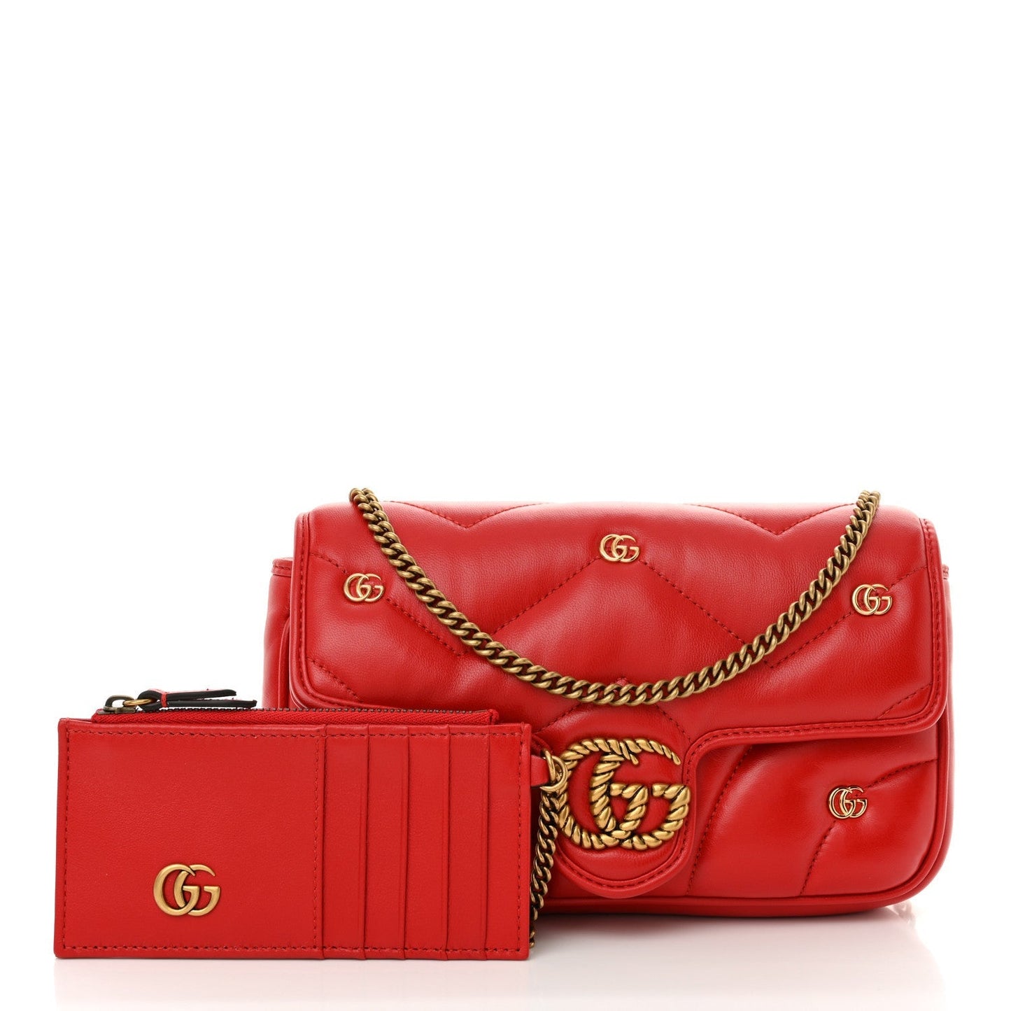 Calfskin Matelasse Double G Studs Mini Torchon GG Marmont Shoulder Bag Hibiscus Red