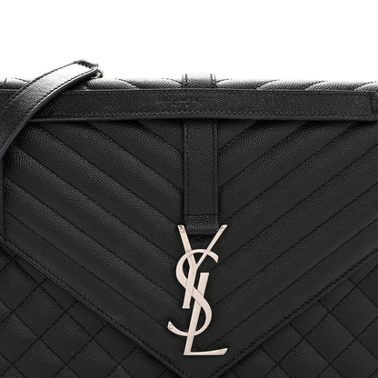 Grain De Poudre Textured Mixed Matelasse Large Triquilt Monogram Satchel Black