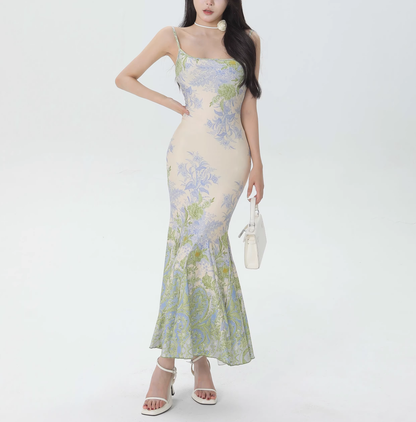 New Fashion Starry Sky Blue Spaghetti Strap Dress Elegant Banquet Dress TP2883