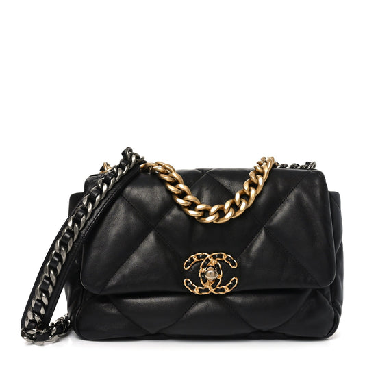 Goatskin Quilted Medium Chanel 19 Flap Black