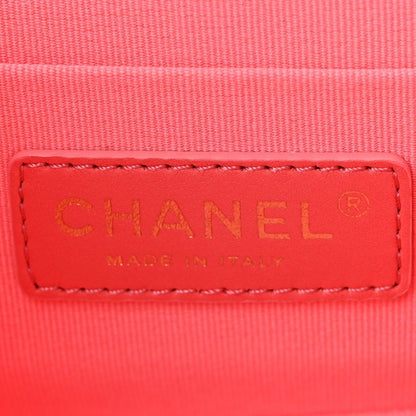 Calfskin Quilted Small Vanity Case With Chain Coral Pink