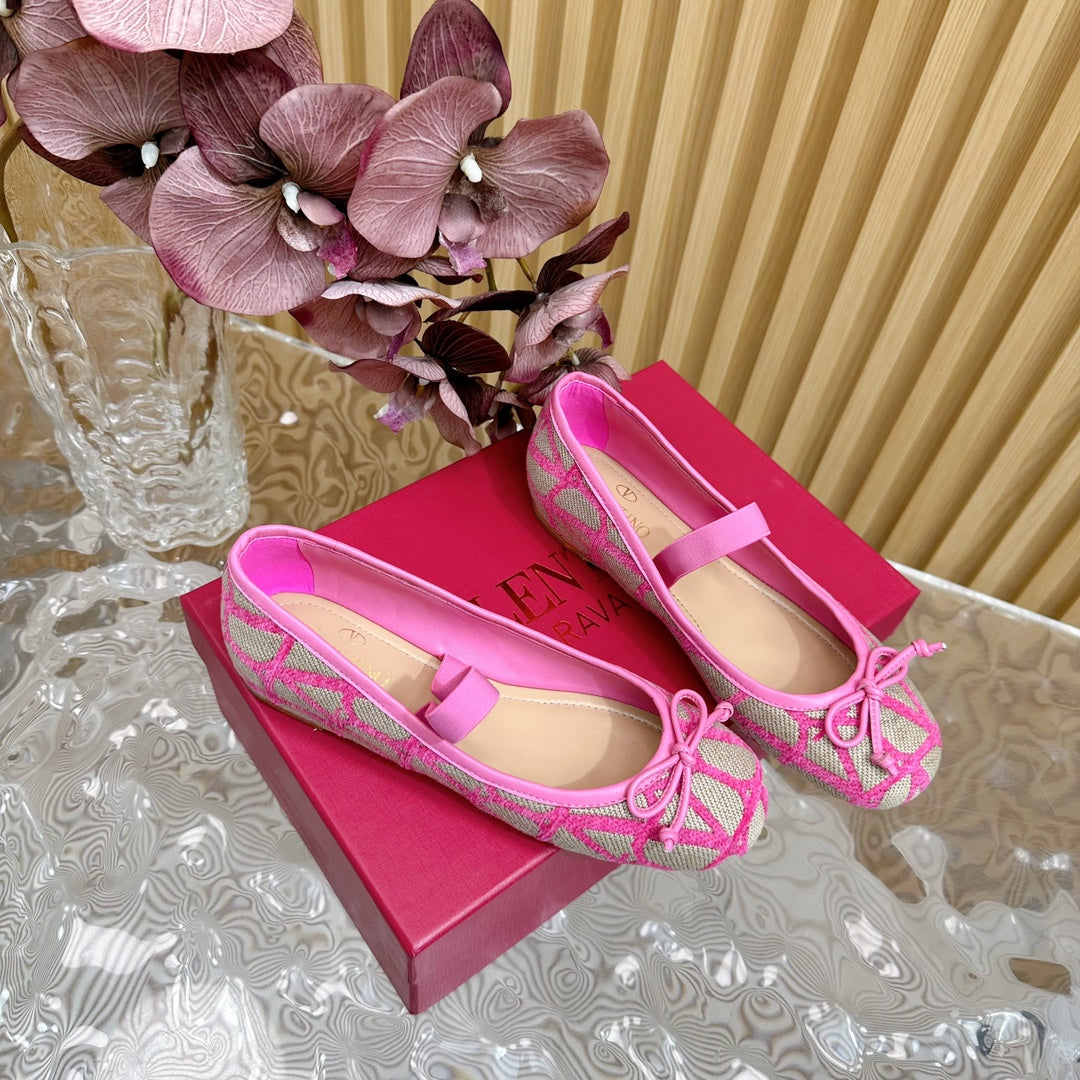 Ballerina In Toile Iconographe 20mm In Lotus Pink Mix Grey Brown Cotton Canvas And Lambskin 102828