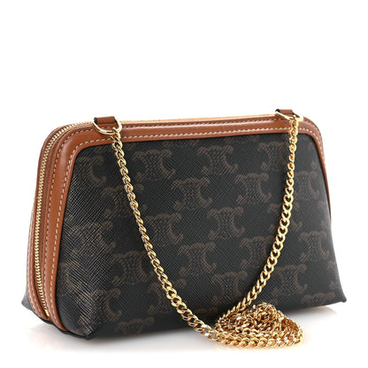 Triomphe Canvas Lambskin Clutch On Chain Tan