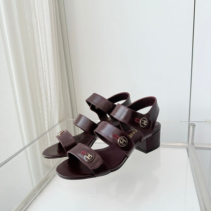 Chanel 26 Turnlock 40 Burgundy Sandal Heels in Lambskin 597400