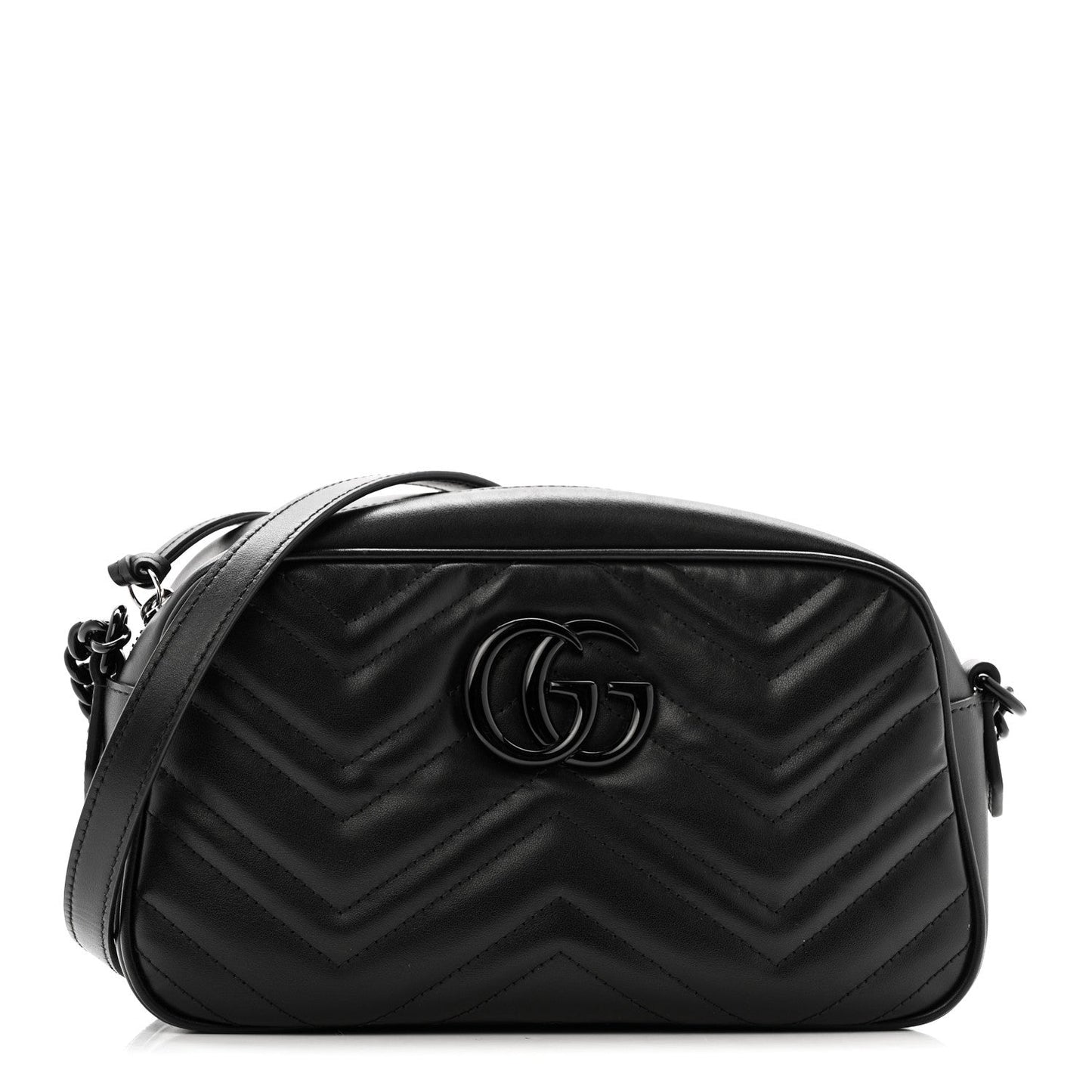 Calfskin Matelasse Monochrome Small GG Marmont Chain Shoulder Bag Black