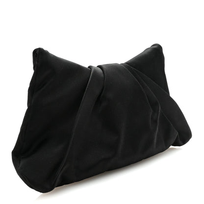 Satin Quilted Half Moon Clutch  Black