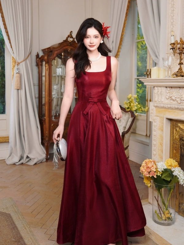 Princess Burgundy Long Prom Dress Elegant Corset Evening Gown