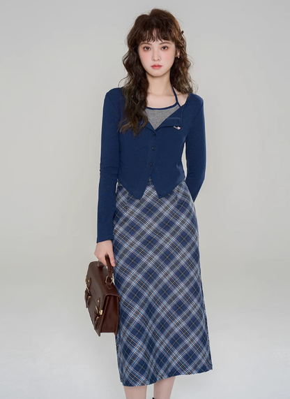 American retro college style new knitted sweater top skirt two-piece suit R2390