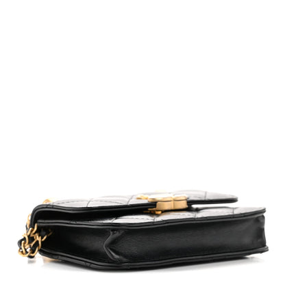 Calfskin Quilted Perfect Fit Coin Purse With Chain Black