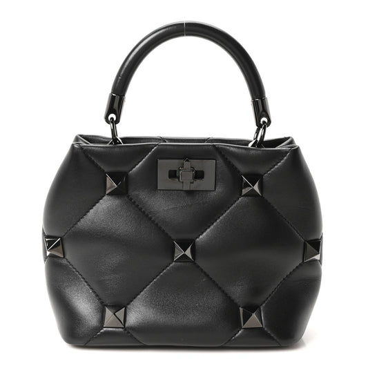 Nappa Monochrome Small Roman Stud The Handle Bag Black