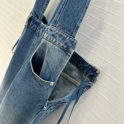 Prada 25 Halter Ntube Top Suspender Jumpsuit Blue Cotton