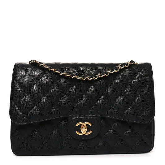 Caviar Quilted Jumbo Double Flap Black