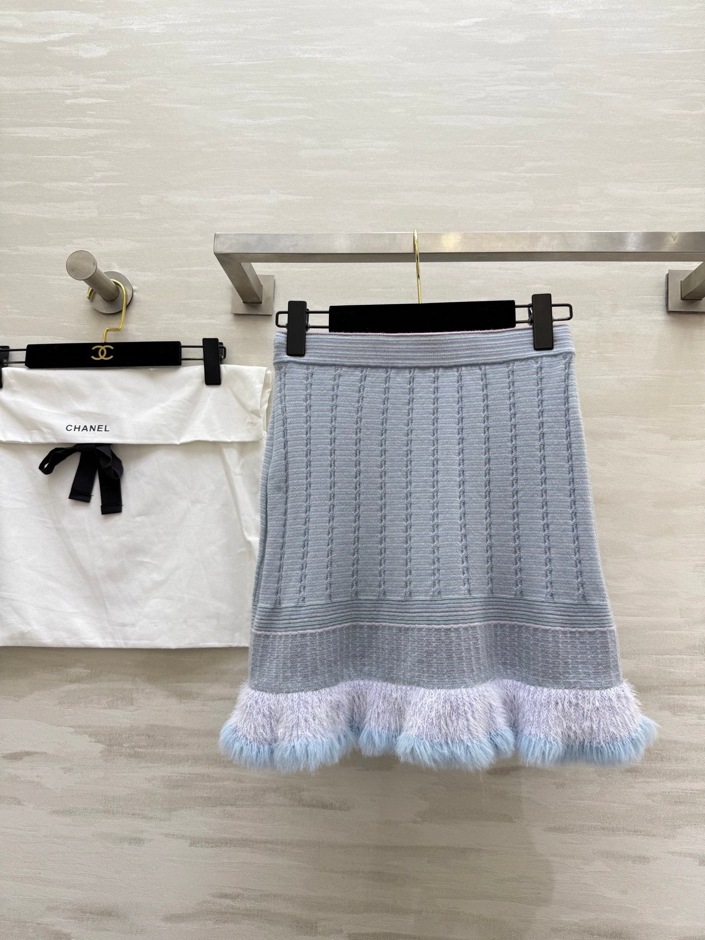 CC 25B Multicolor Pocket Knitted Skirt Light Blue Cashmere