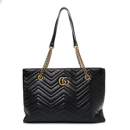 Vintage Calfskin Matelasse Medium GG Marmont Slim Tote Black