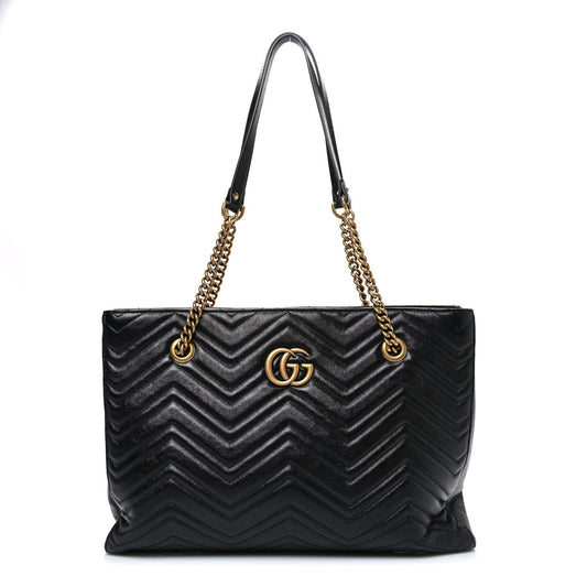 Vintage Calfskin Matelasse Medium GG Marmont Slim Tote Black