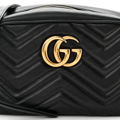 Calfskin Matelasse Small GG Marmont Chain Shoulder Bag Black