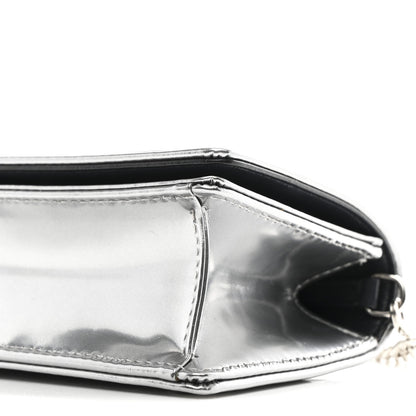 Metallic Patent Micro-Cannage Baby Diorama Flap Bag Silver
