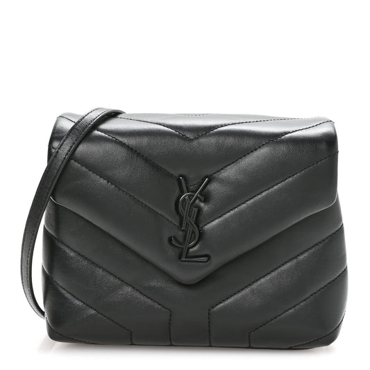 Calfskin Y Quilted Monogram Monochrome Toy Loulou Crossbody Bag Black