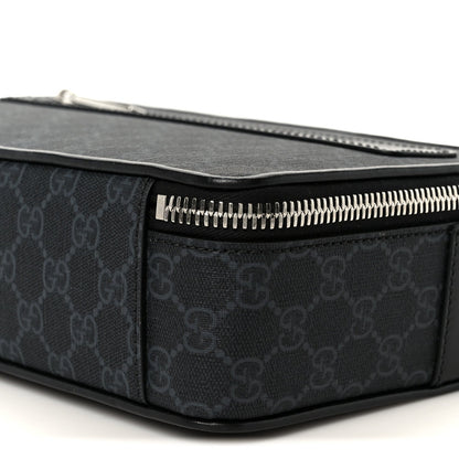 GG Supreme Monogram Calfskin Web Medium Messenger Bag Black Grey