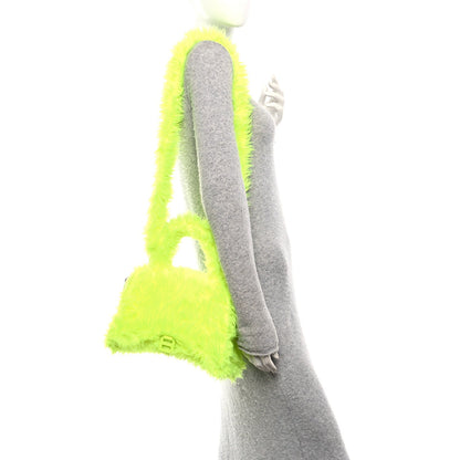 Faux Fur Medium Fluffy Hourglass Top Handle Bag Fluo Yellow