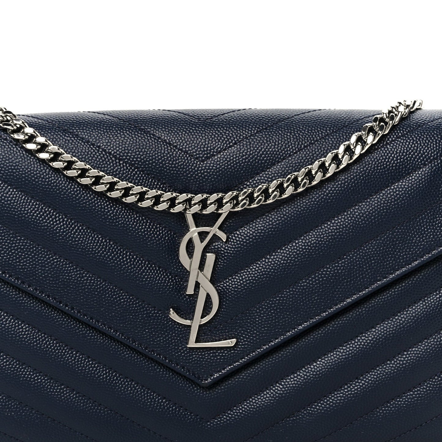 Grain De Poudre Matelasse Chevron Monogram Chain Wallet Deep Marine