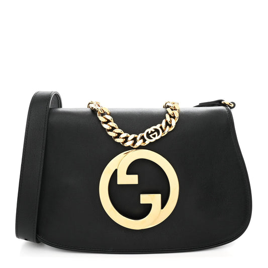 Roxy Calfskin Blondie Chain Shoulder Flap Bag Black