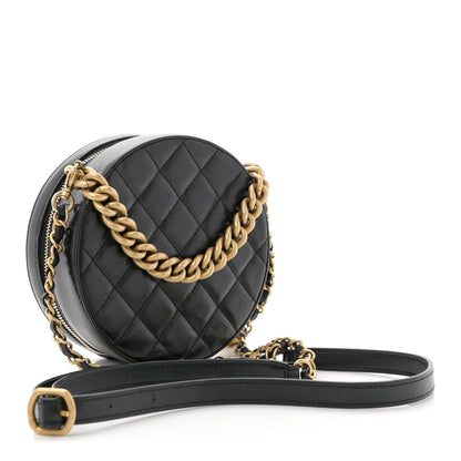 Glazed Calfskin Round As Earth Evening Bag Black