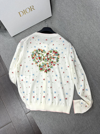CD Dioramour Cardigan Embroidered Ivory Wool 349490
