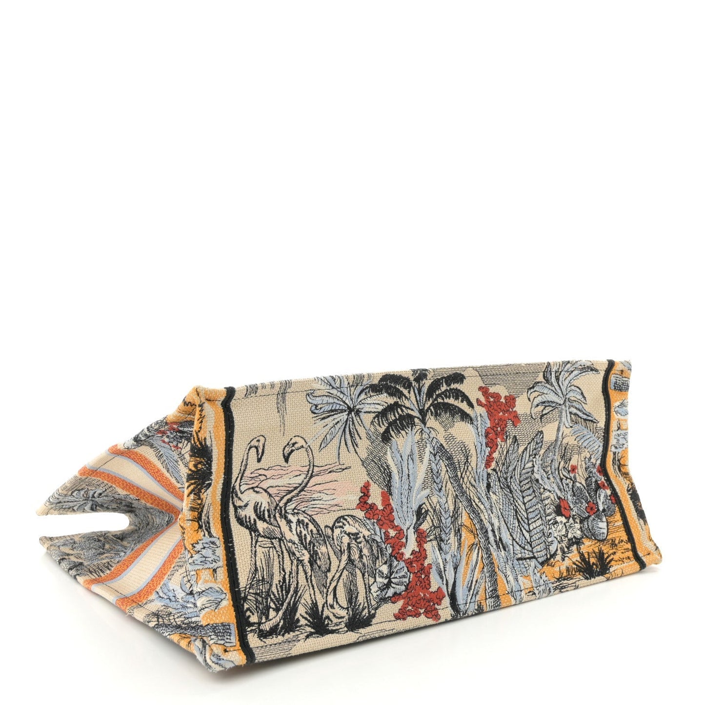 Canvas Embroidered Toile De Jouy Tropicalia Large Book Tote Denim Blue