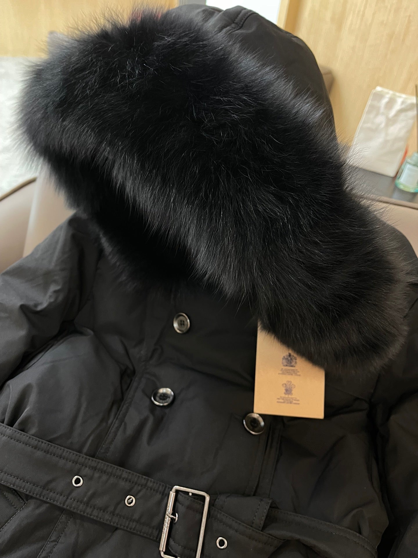 Burberry 25 Fur Collar Long Jacket Black Down Nylon