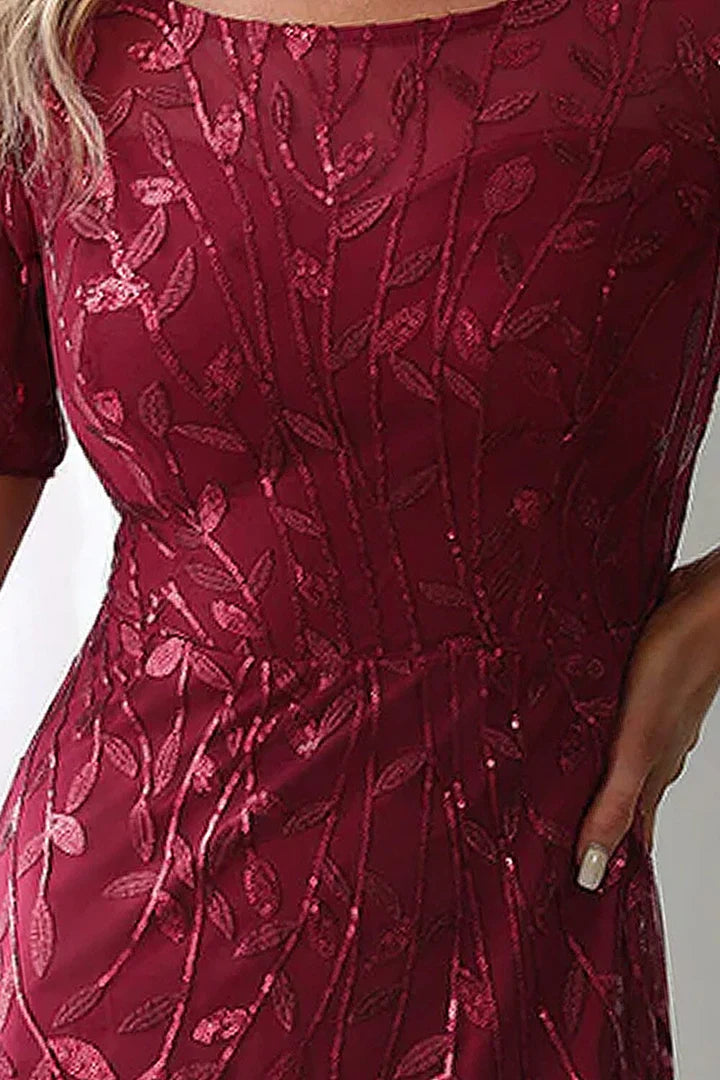 omberprom Elegant Formal Dresses Applique Fitted Short Sleeve Dresses Gowns Evening Dresses