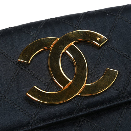 Satin Quilted Mini Single Flap Black