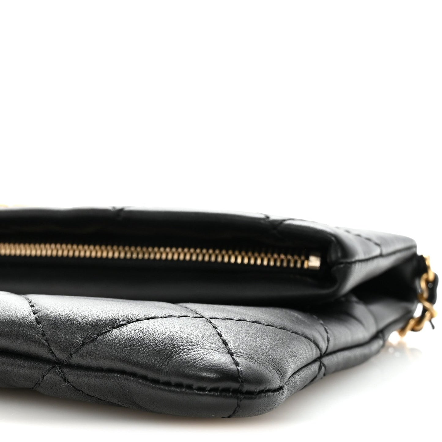 Calfskin Quilted Fold Over Clutch Black